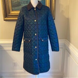 Ralph LaurenQuilted green tartan Coat w/ corduroy trim classic details large
